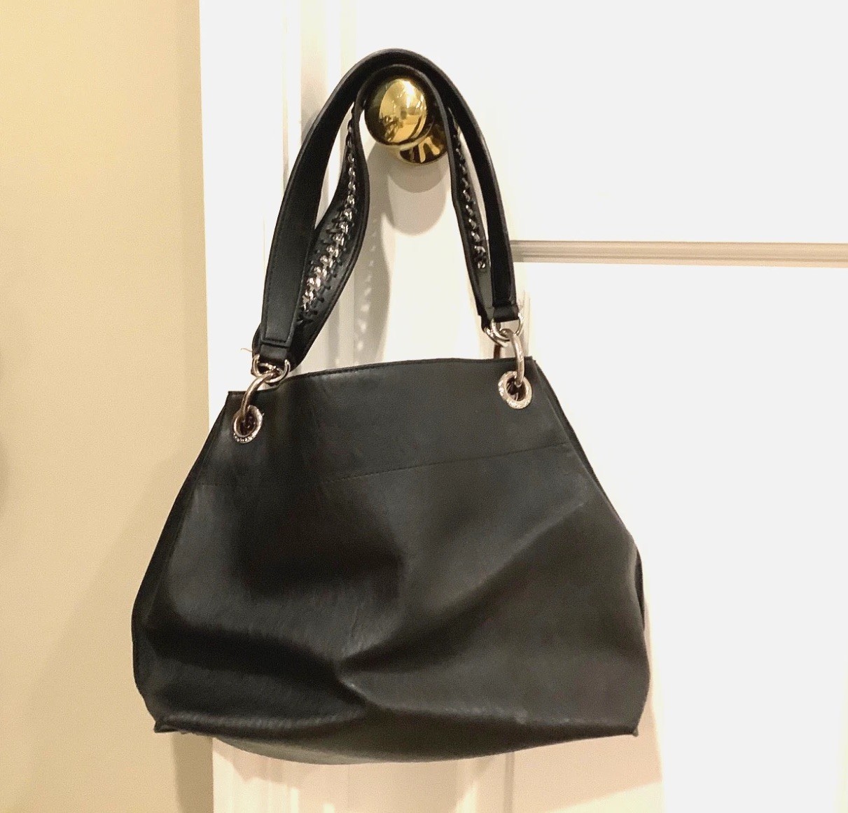 Calvin Klein Black Leather Deesha Tailored Tote w/Silver Toned Hardware – Ex C