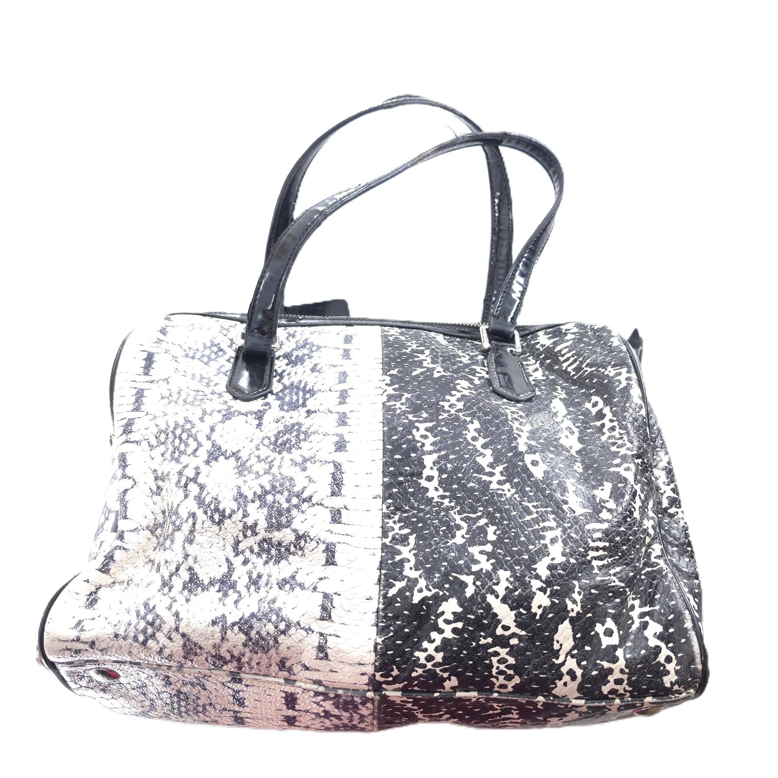Coach 2014 Nancy Exotic Reptile Satchel Snakeskin Pattern Black White 11x9x4