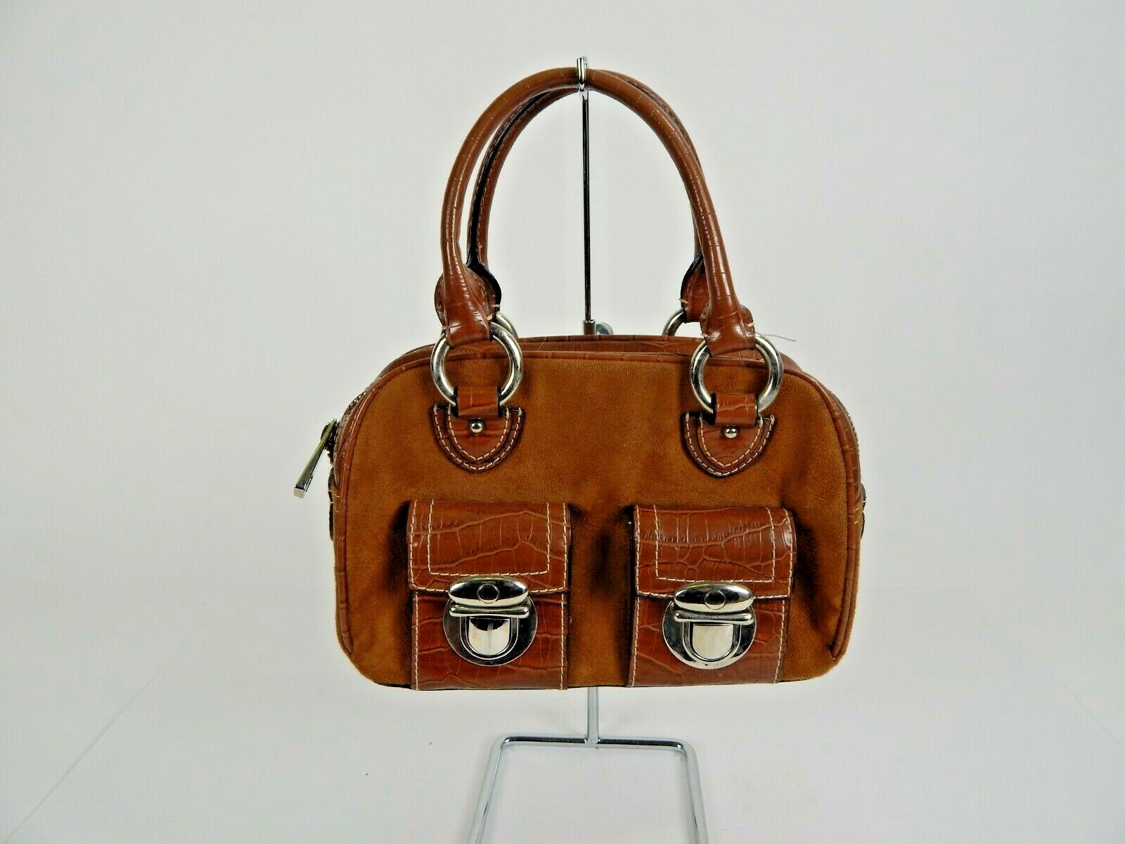 Women’s Faux Suede/Reptile Print Large Buckles Purse Western Big Zipper