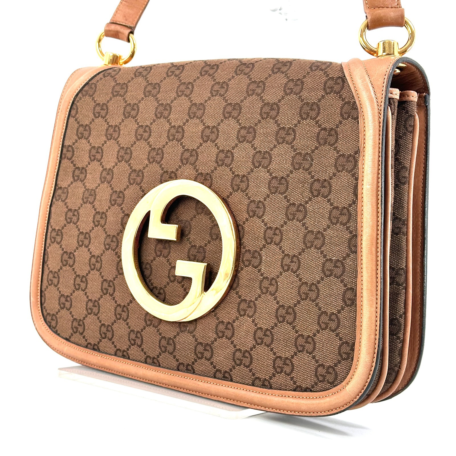 GUCCI Vintage Blondie GG Canvas Leather Shoulder Bag Brown Auth