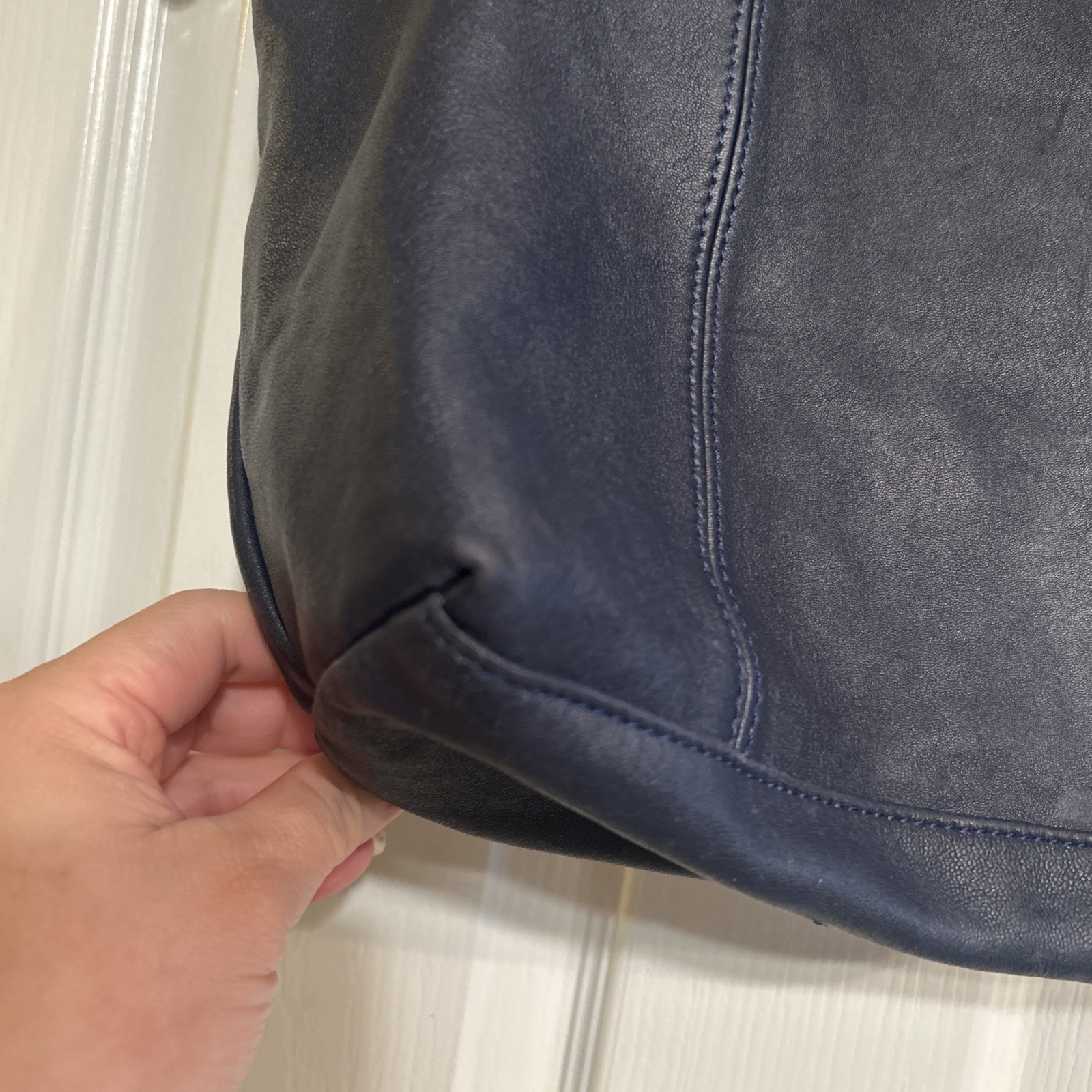 Longchamp Le Pliage Navy All leather 2 ways Satchel Crossbody bag 17x11x5.5”
