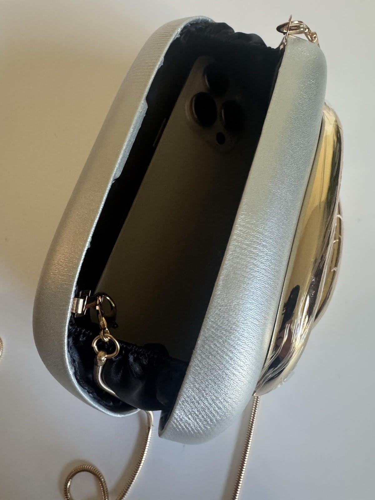 Dreubea Minimalist Art Deco Clutch Bag – Silver w/ Metallic Gold Tone Accents