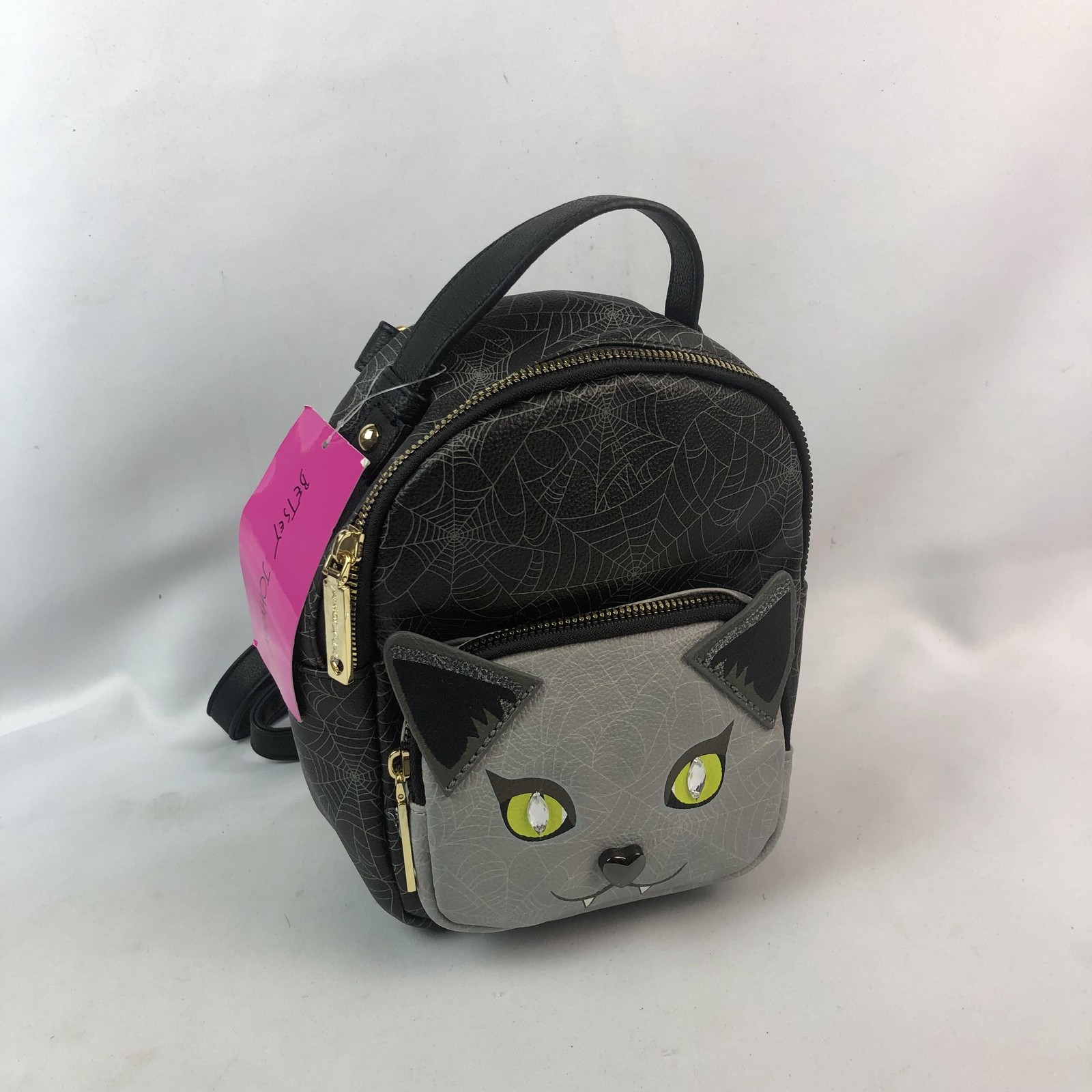 Betsey Johnson Backpack Womens Mini Black Cat Web Halloween Faux Leather Bag NWT