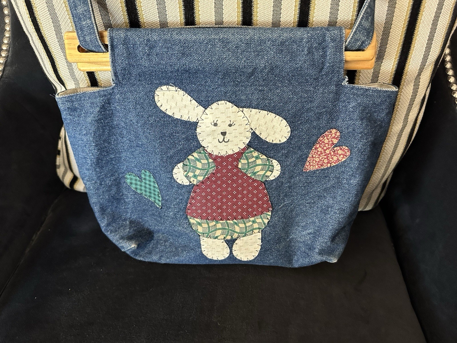 Women’s Blue Shoulder Bag Solid Bunny Applique Animals Theme Casual
