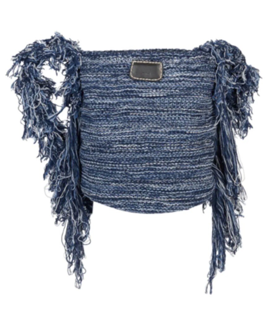 Chloe Jorge Ocean Waves Bucket Bag Striped Cashmere-Blend Knit Crossbody-NEW!