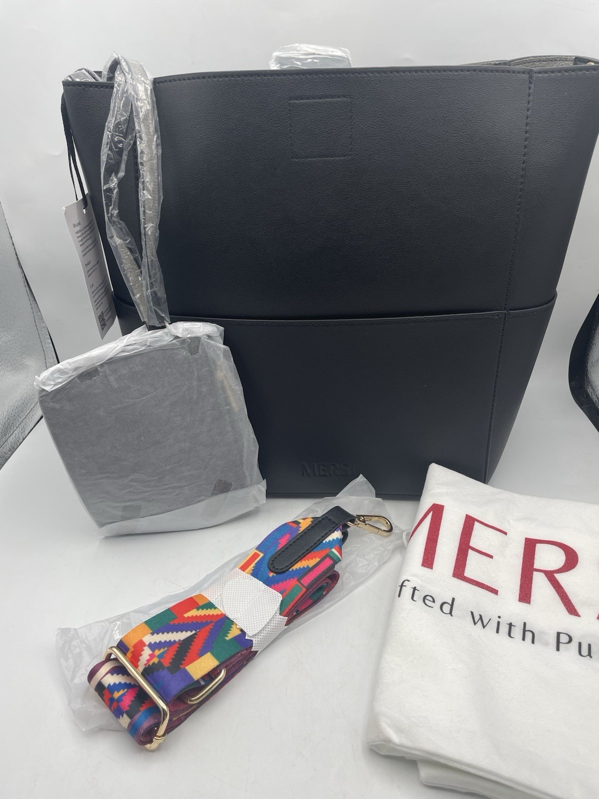 MERSI Demi Black Bucket Bag With Adjustable Strap & Coin Purse Bag New NWT