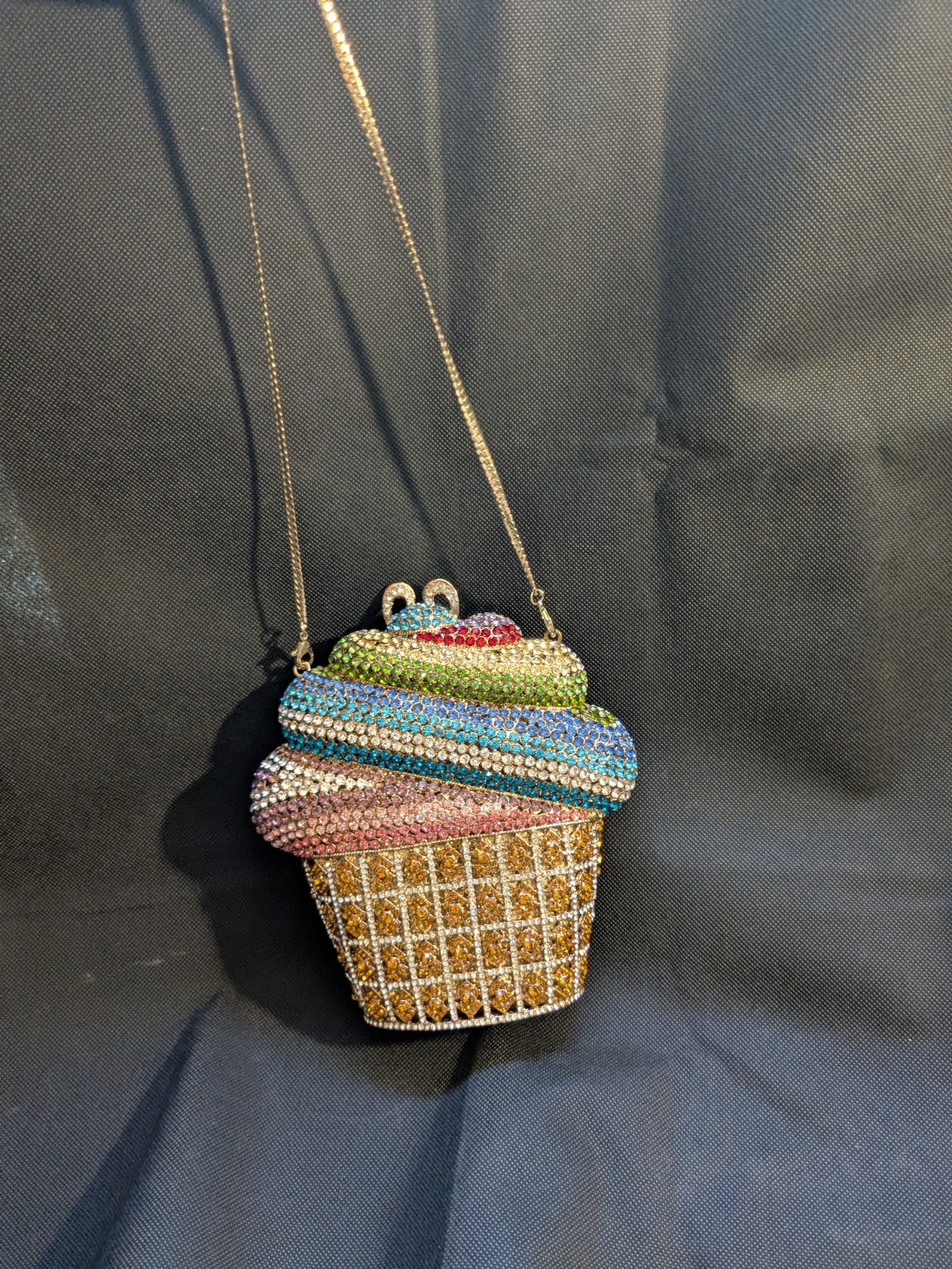 Natasha Couture Crossbody Crystal Cup Cake Green Pink Blue Amber Purse Bag New