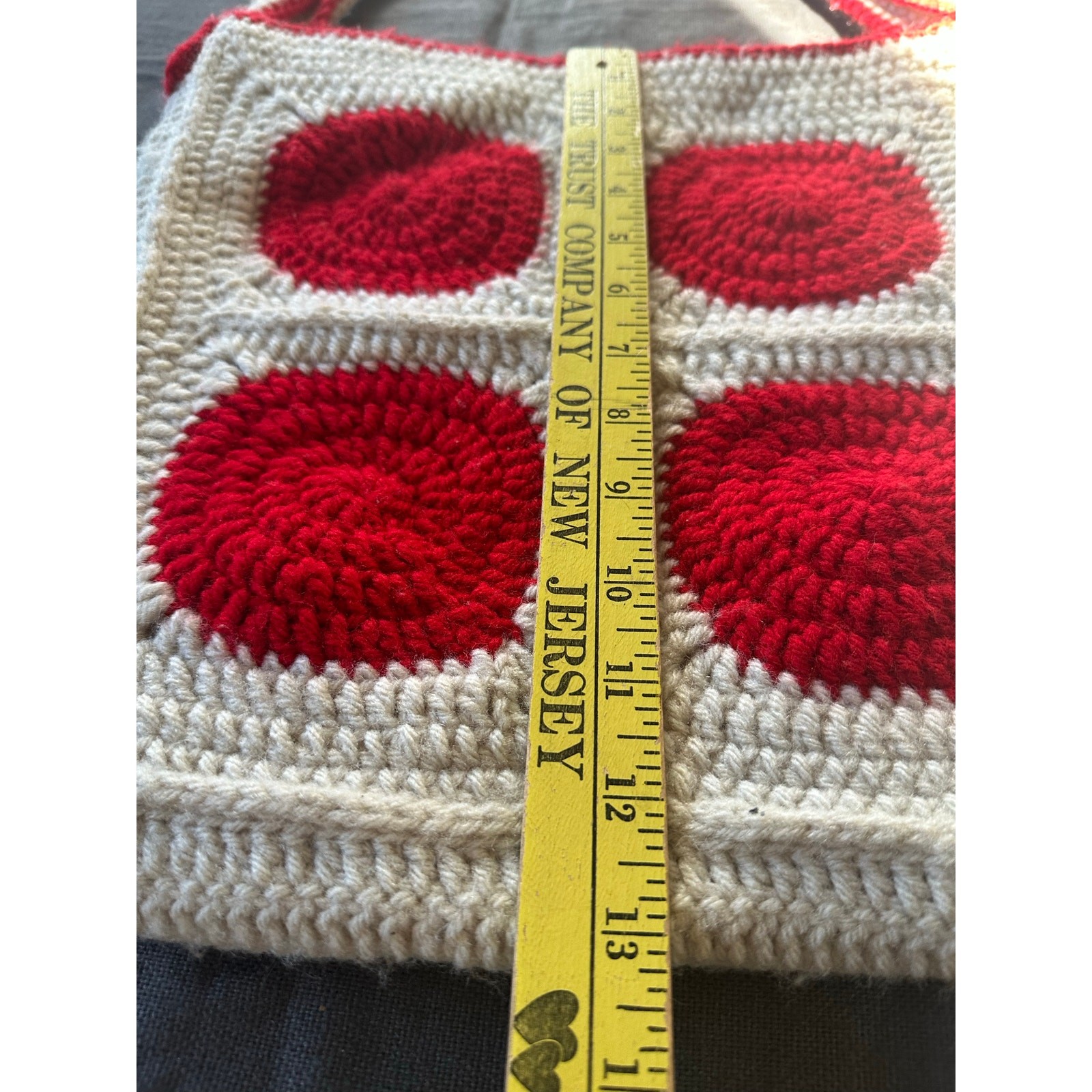 Hand Crafted Crochet CrossBody Tote Bag white Granny Square BoHo red Festival