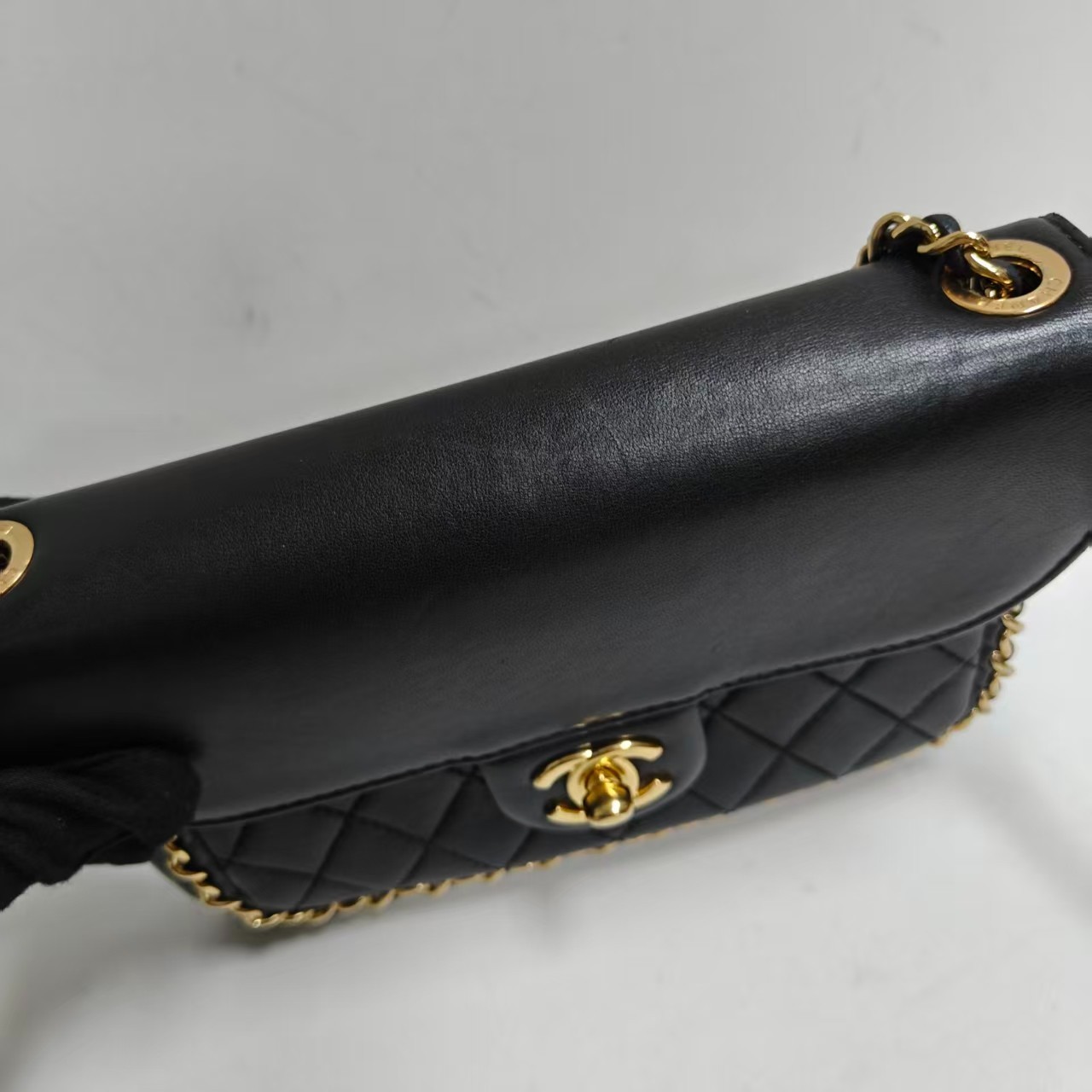 Chanel Timeless Chain Shoulder Bag Black Gold Diamond Women Classic Designer