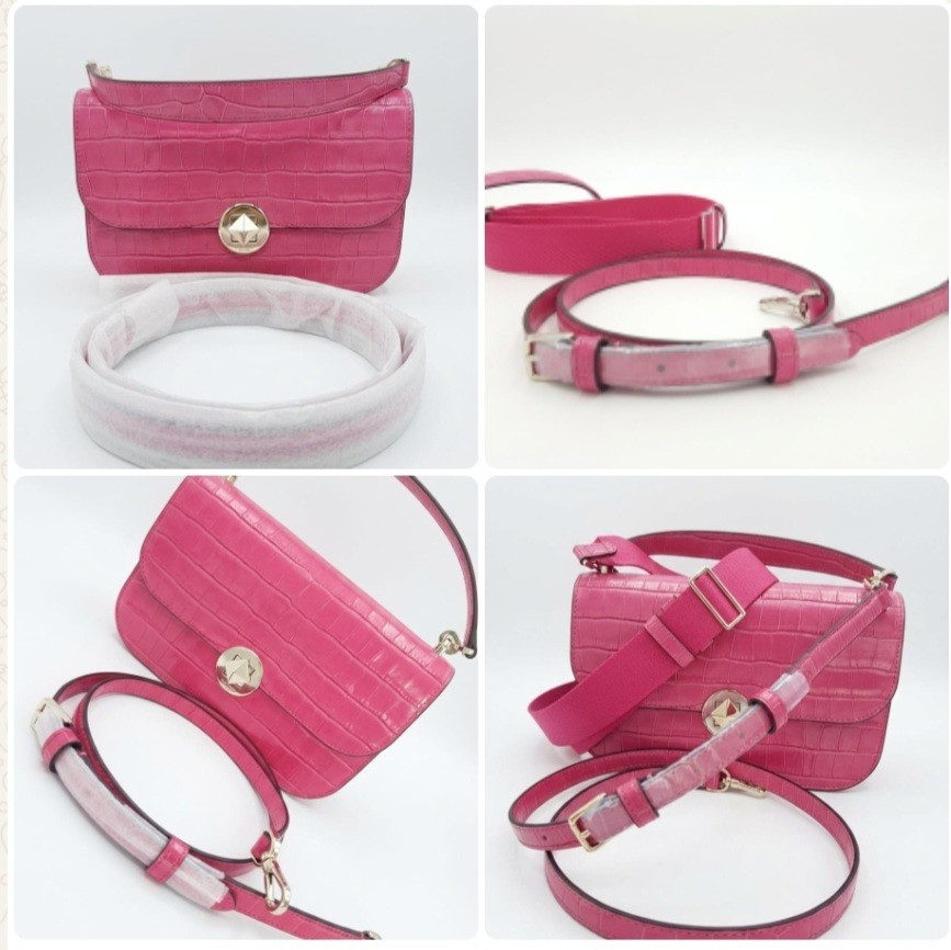 Kate Spade Audrey Flap Crossbody Festive Pink Croc Embossed Leather K9375 V095