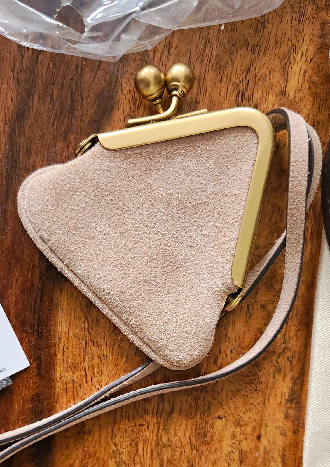 Coach Nuage suede Triangle Kisslock Charm necklace w/ Gold-Tone Hardware