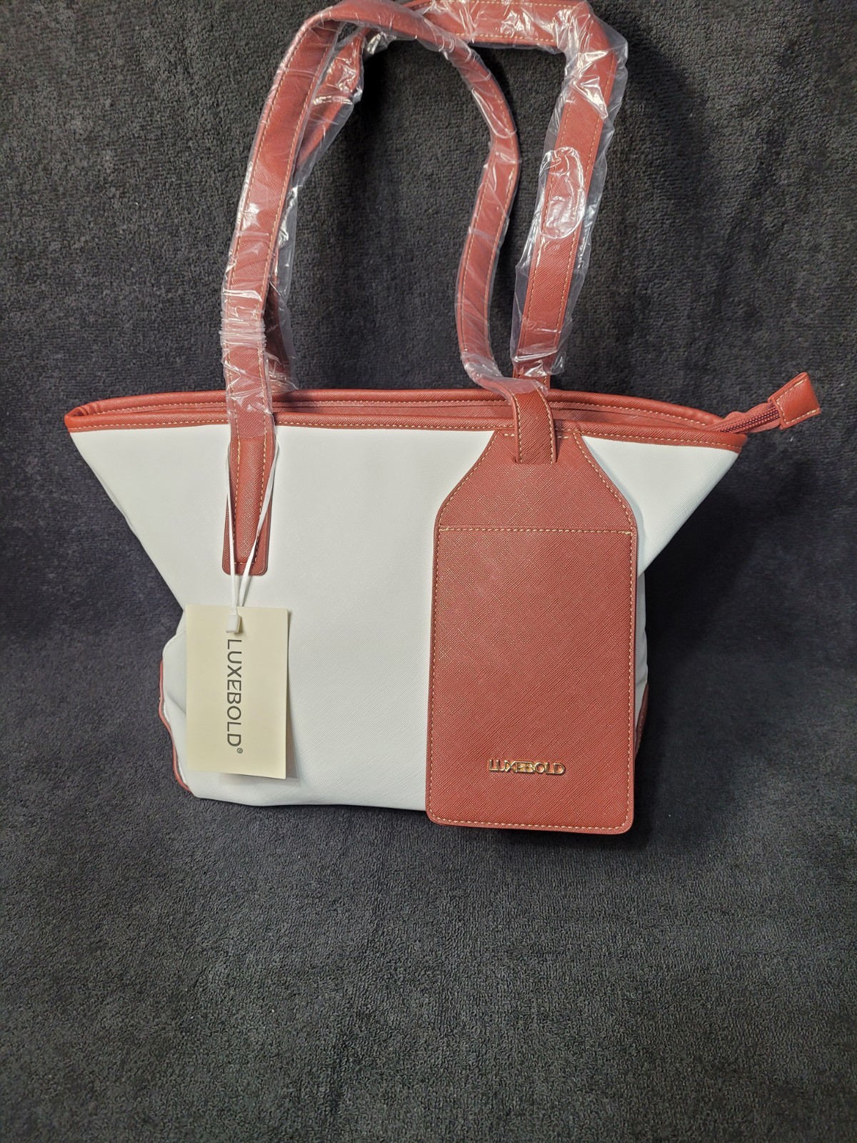 LUXEBOLD Women’s tote/ large purse White and brown vegan leather Bag.