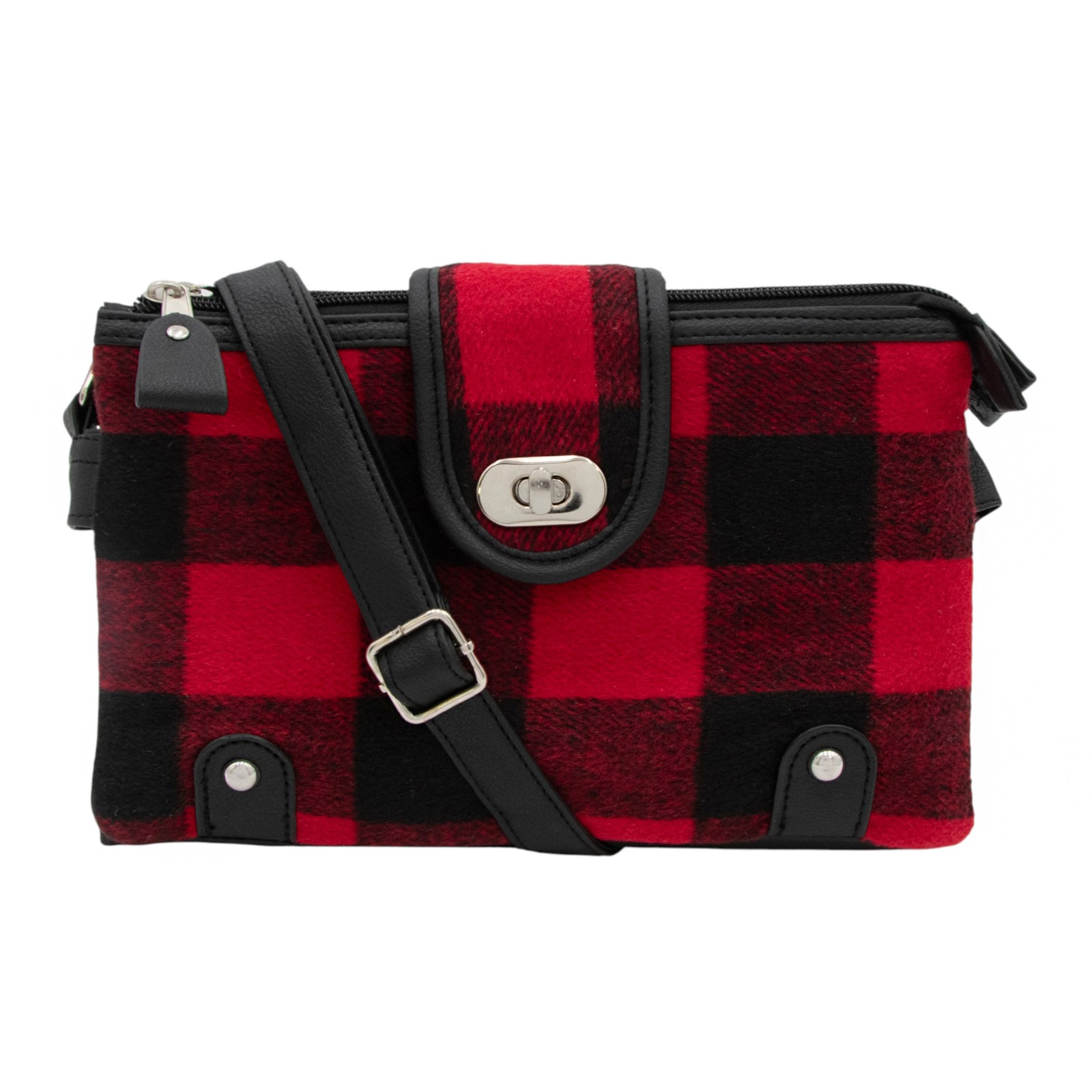 Woodland Creek Buffalo Check Fleece Crossbody Handbag in Red & Black