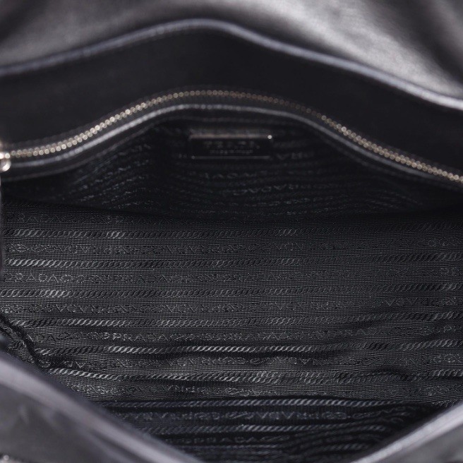 Prada Tessuto Nylon Vitello Foldover Pushlock satchel Black nero Shoulder Tags