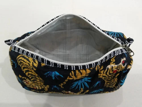 Set of 3 Hand Block Print Cotton Toiletry Bag Quilted Travel Pouches Black