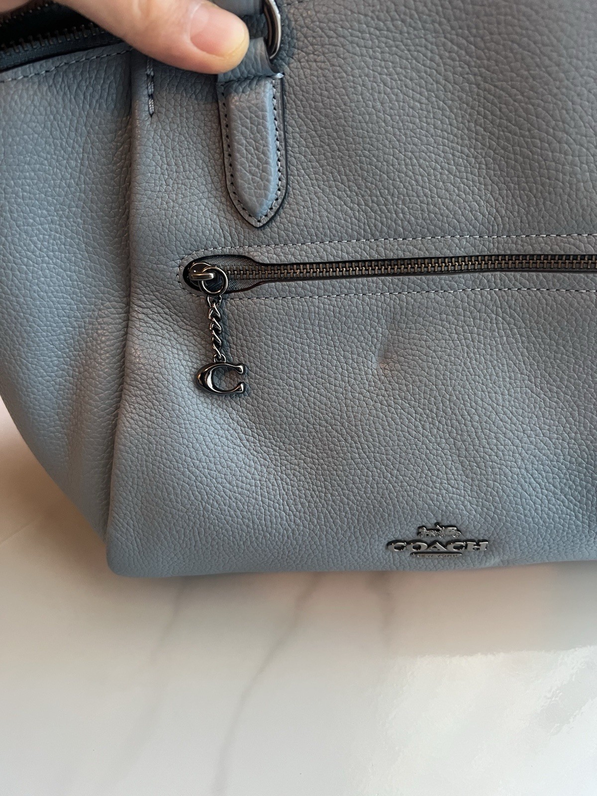 Coach V5/Aqua Elise Polished Pebble Leather Satchel