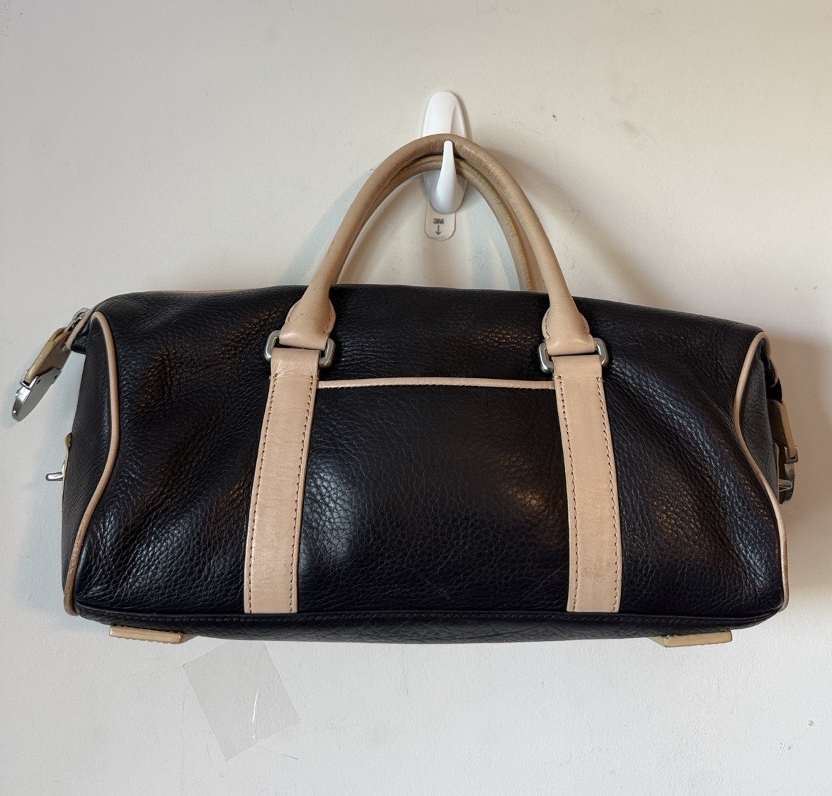 Ann Taylor Y2K Dark Brown Leather Duffel With Beige Trimmed Handbag
