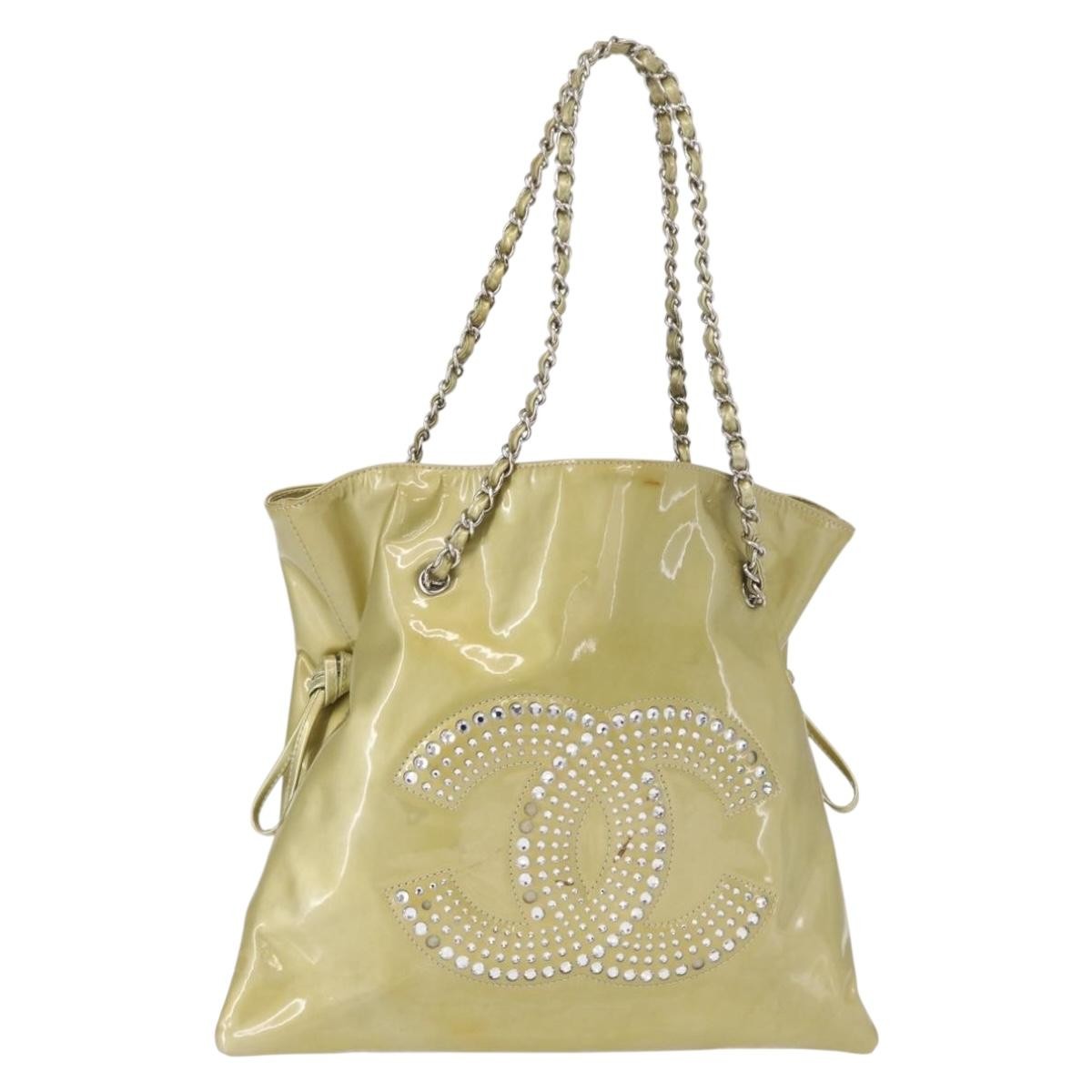 CHANEL COCO Mark Chain Shoulder Bag Patent leather Gold CC Auth 152287
