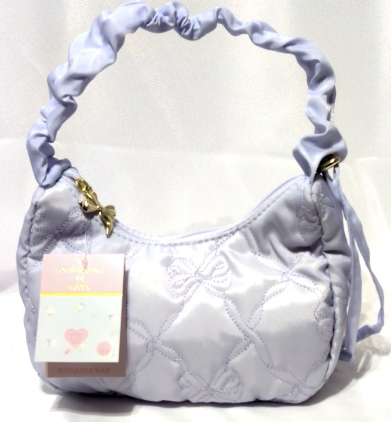 LoveShackFancy x yoobi Quilted Shoulder Bag with Bow Zip, Gold Hardware – Blue