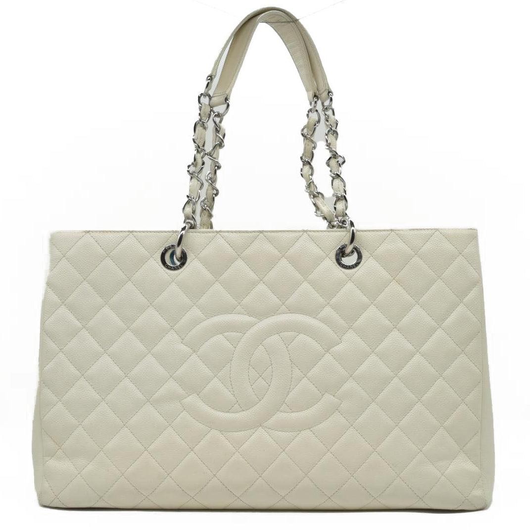 $3500 Chanel Caviar Quilted XL Grand Shopping Tote GST White 2011-2012
