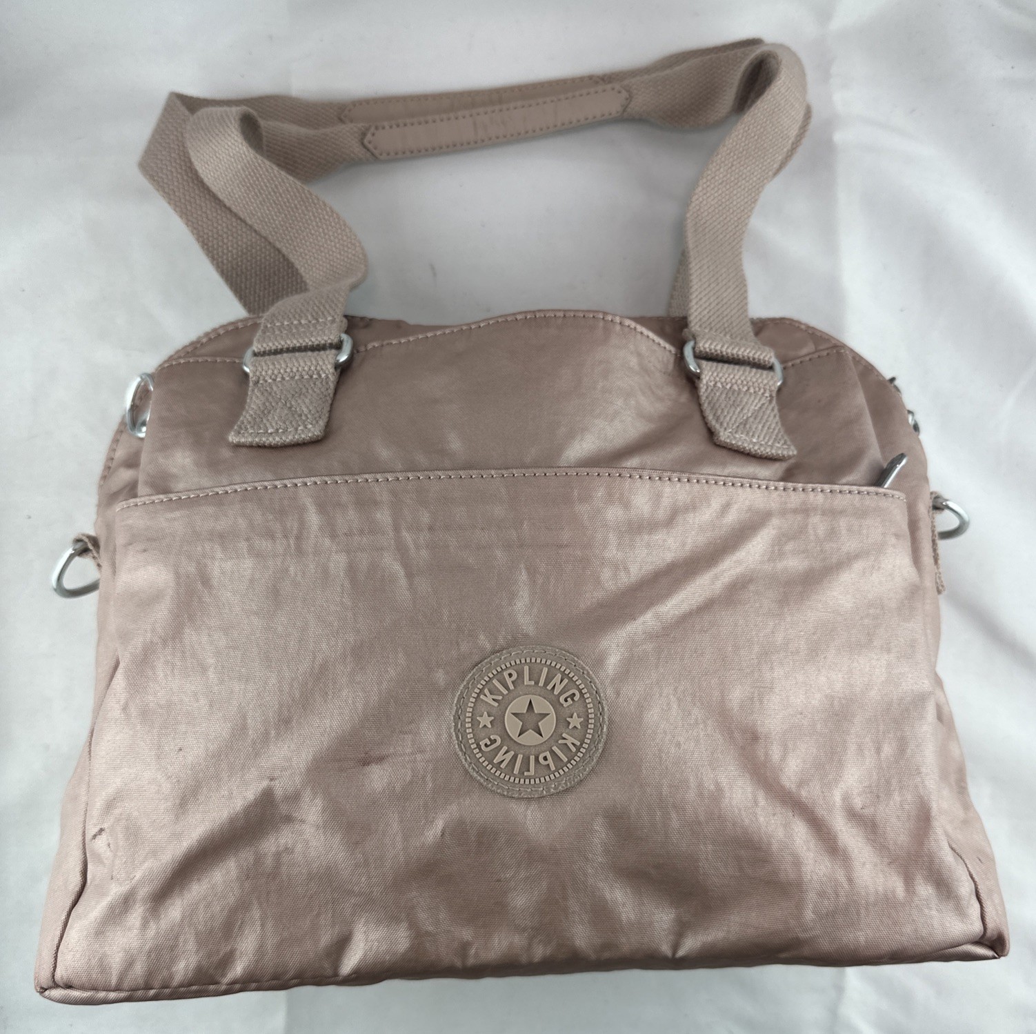 KIPLING Felicity Rose Gold Metallic Pink Purse Top Zipper Key Holder