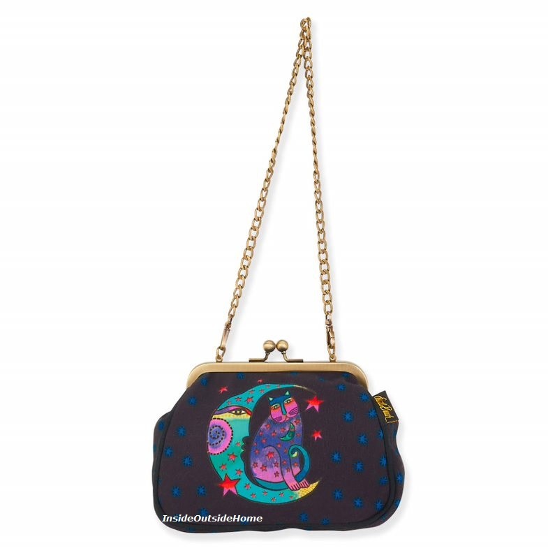 Laurel Burch Moonside Cat Clasp Purse KissLock About 6×2.5×6″ NEW