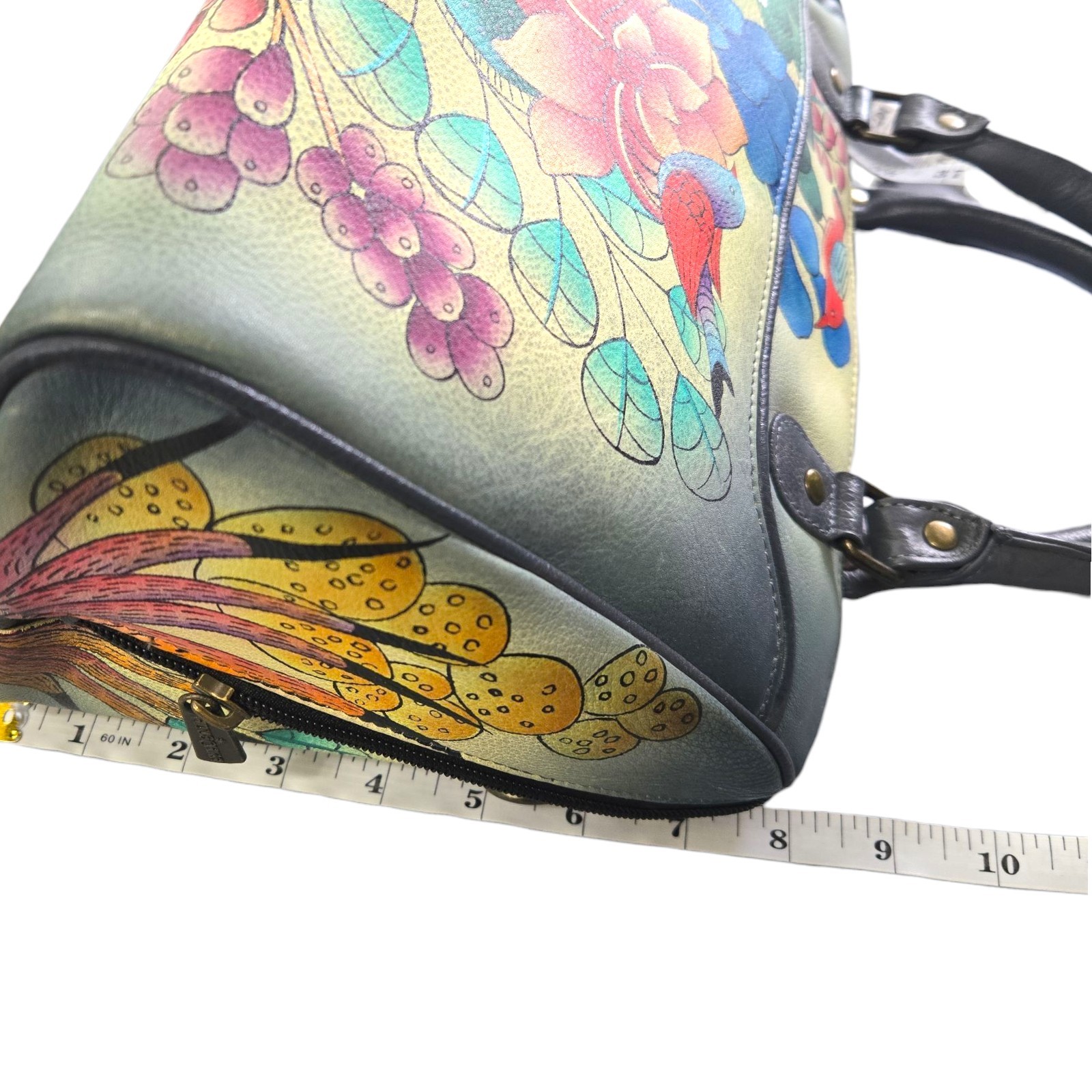 Anuschka Hand Painted Leather Satchel Bag Bird Cactus Desert Floral Multi-Color