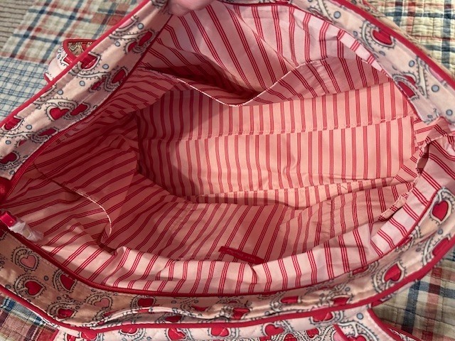 Vera Bradley Medium Red and Pink Heart-Theme Iconic Vera Tote Bag NWT