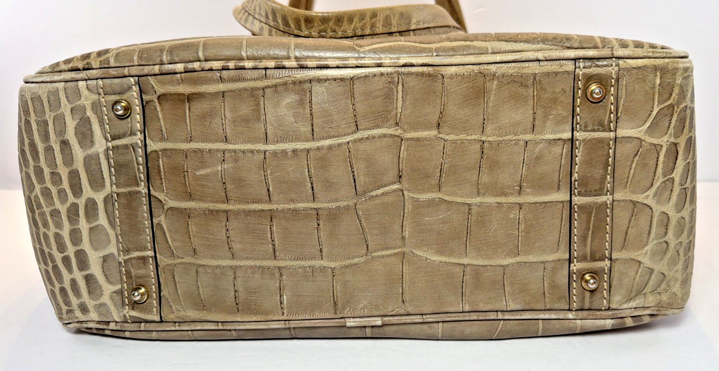 Dooney & Bourke Taupe Gray Beige Crocodile Embossed Nile Small Lexington Tote