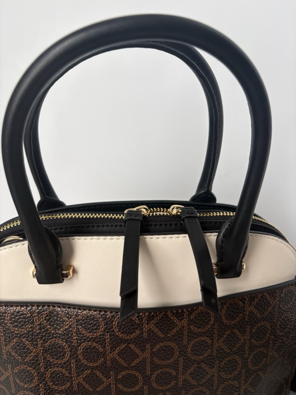 Calvin Klein Becky Dome Organizational Satchel Brown/Khaki/Black/White New