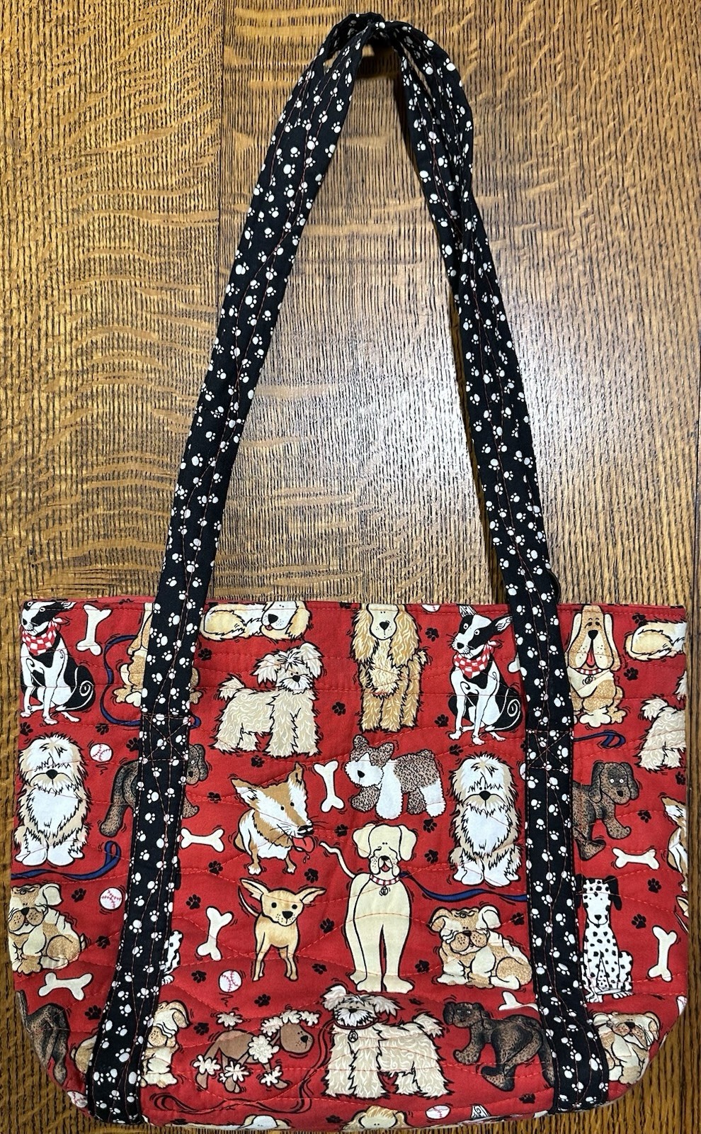 Handmade Quilted Dog Puppy Fabric Tote Shoulder Bag Purse Red Patty Morri 2009