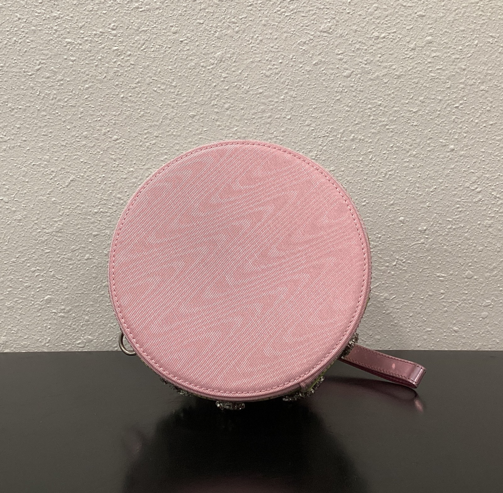 Kurt Geiger Small Cake 6″ x 6.5″ Pink Fabric Crystals Lime Icing Zip Crossbody
