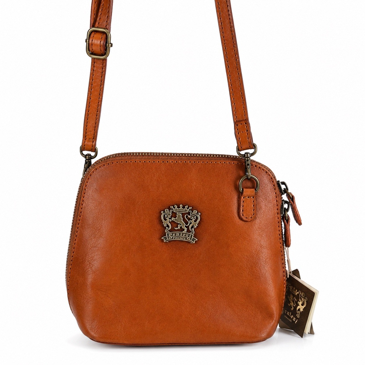 Pratesi Firenze Cognac Leather Volterra Bruce Crossbody Bag Made in Italy