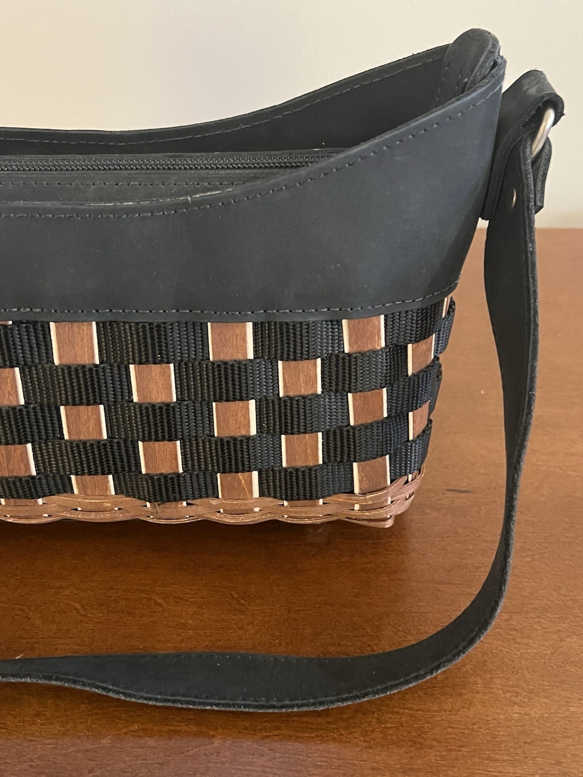 Longaberger Sales Achiever Basket Purse 2010 Black Leather Trim Handwoven