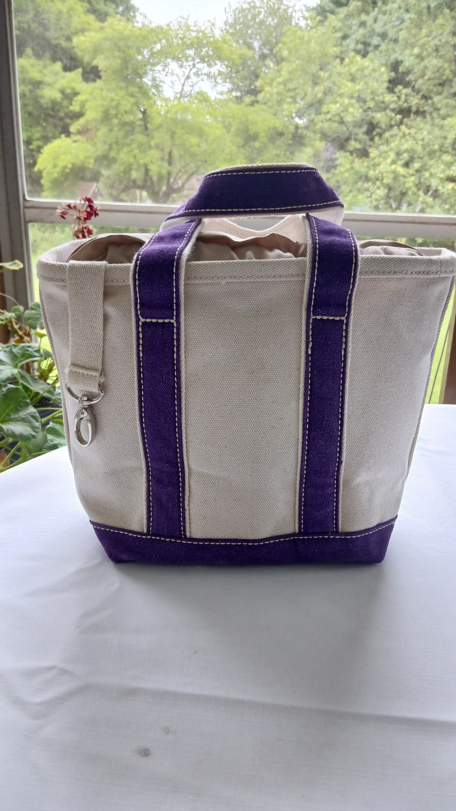 Lands End SMALL Monogram Canvas Boat Tote Bag w Purple Compass Embroidered Patch
