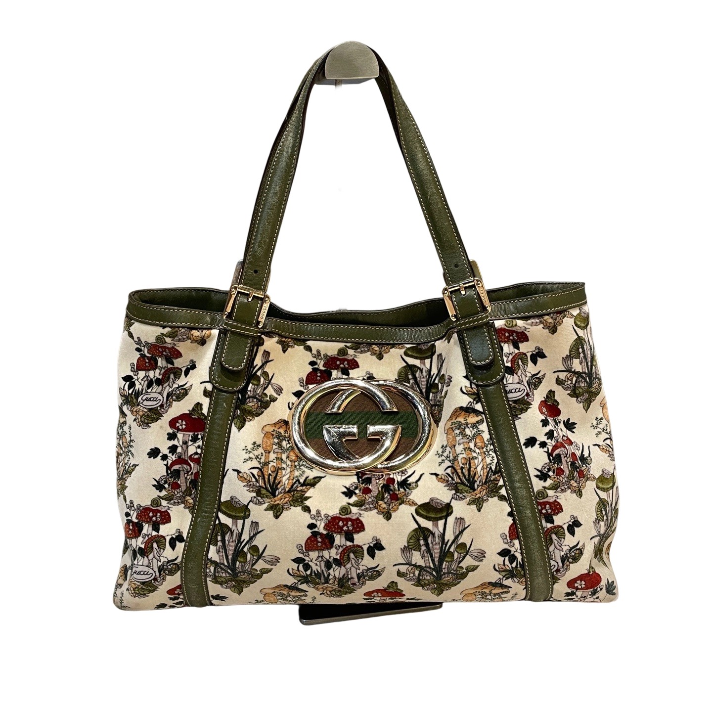 Gucci Vintage Mushroom Print Canvas Large Tote Bag