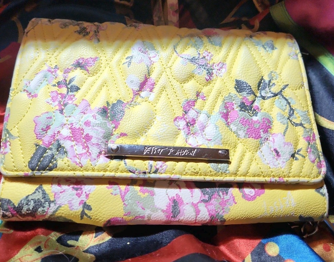 Betsey Johnson Floral quilted crossbody wallet on a string bag