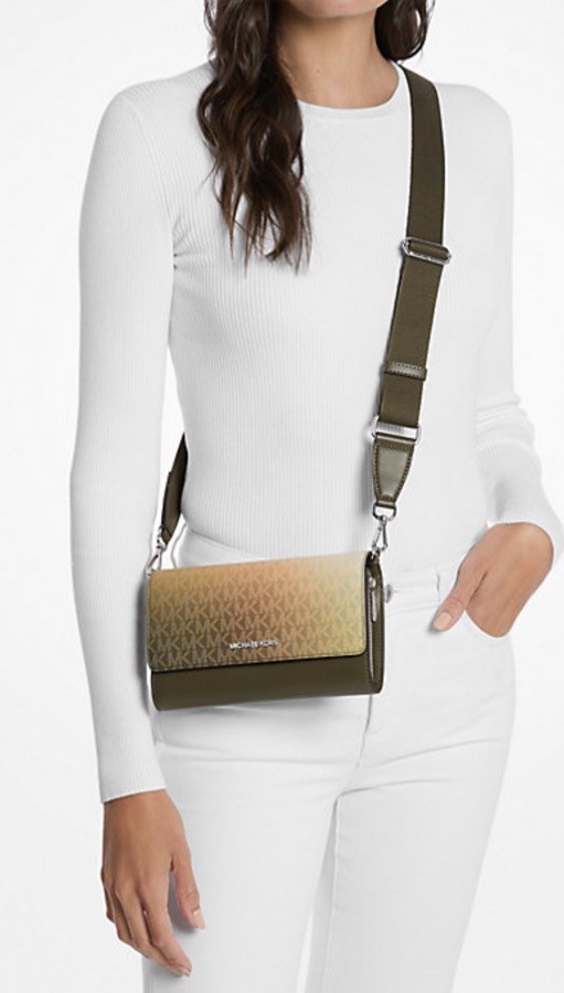 Michael Kors Jet Set Large Zip Around Wallet Crossbody Ombré Olive Multi $228
