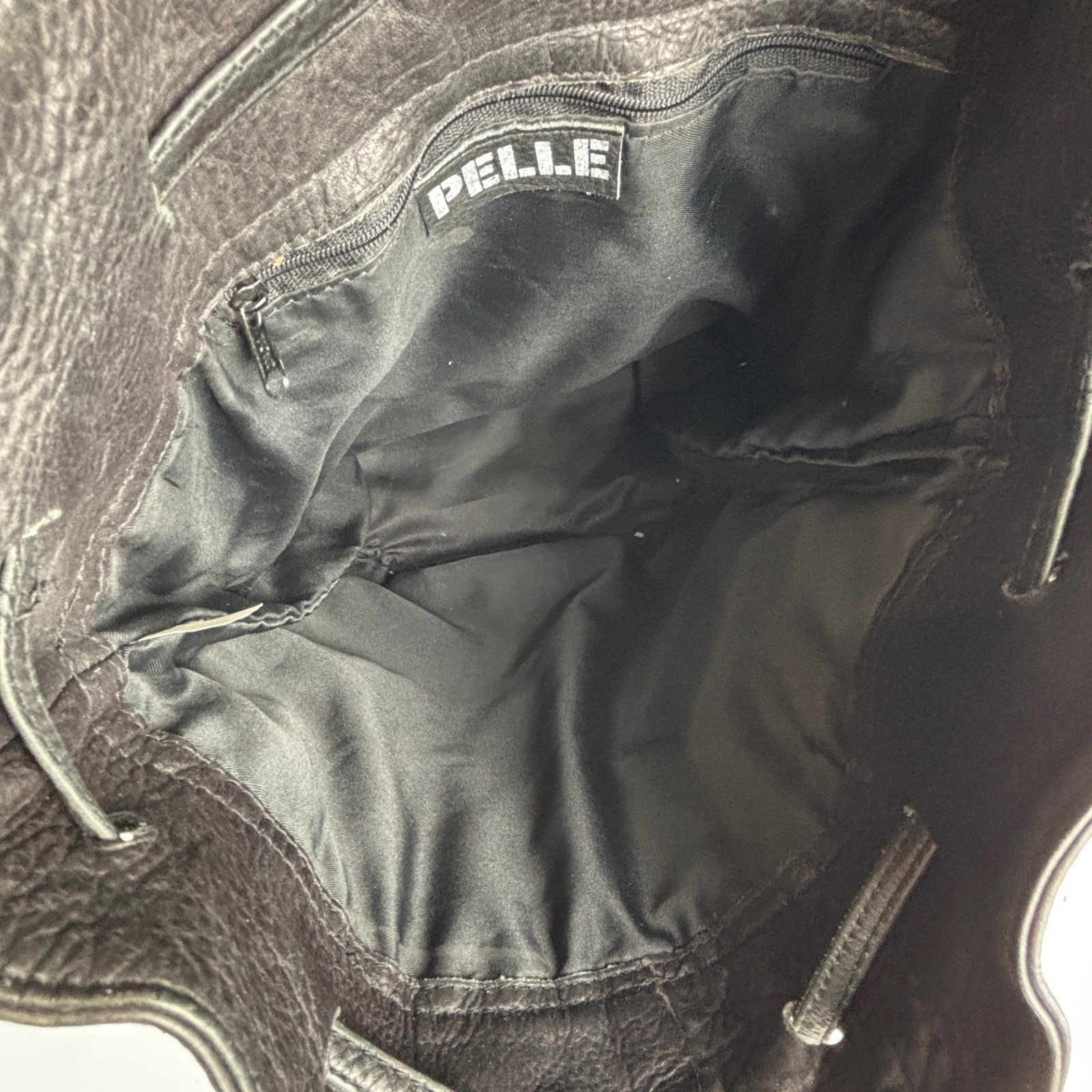 Pelle Leather Bucket Backpack Women Black Drawstring Pebbled Bag Boho Festival