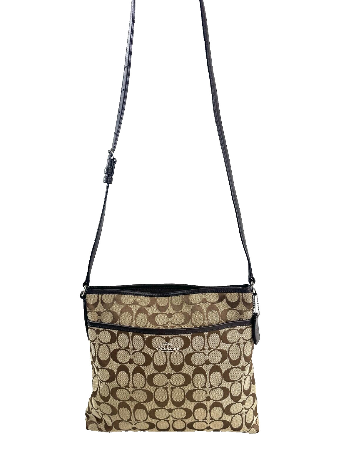 Coach Tan Brown F36378 Signature Jacquard 12cm File Crossbody Bag Horse Carriage