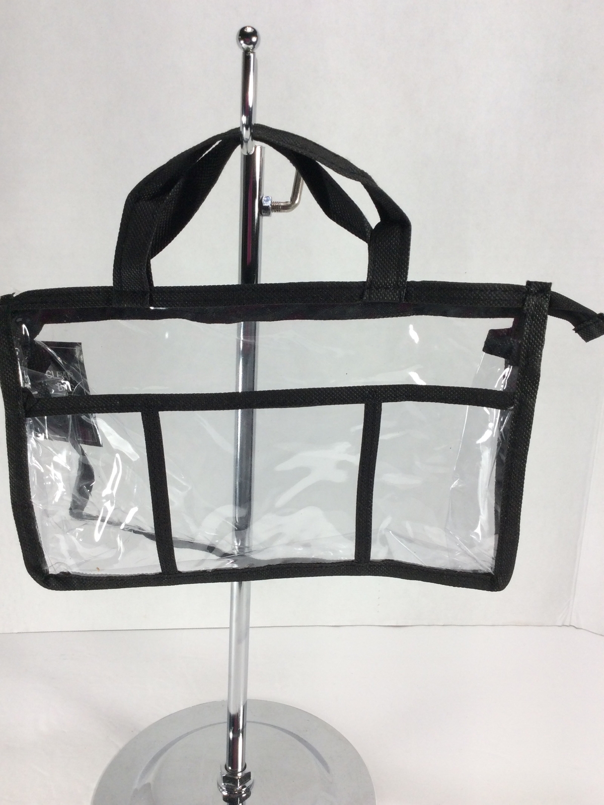 Women ‘s Clear/Transparent Tote Handbag Purse Zip Security Work Bag Black Trim