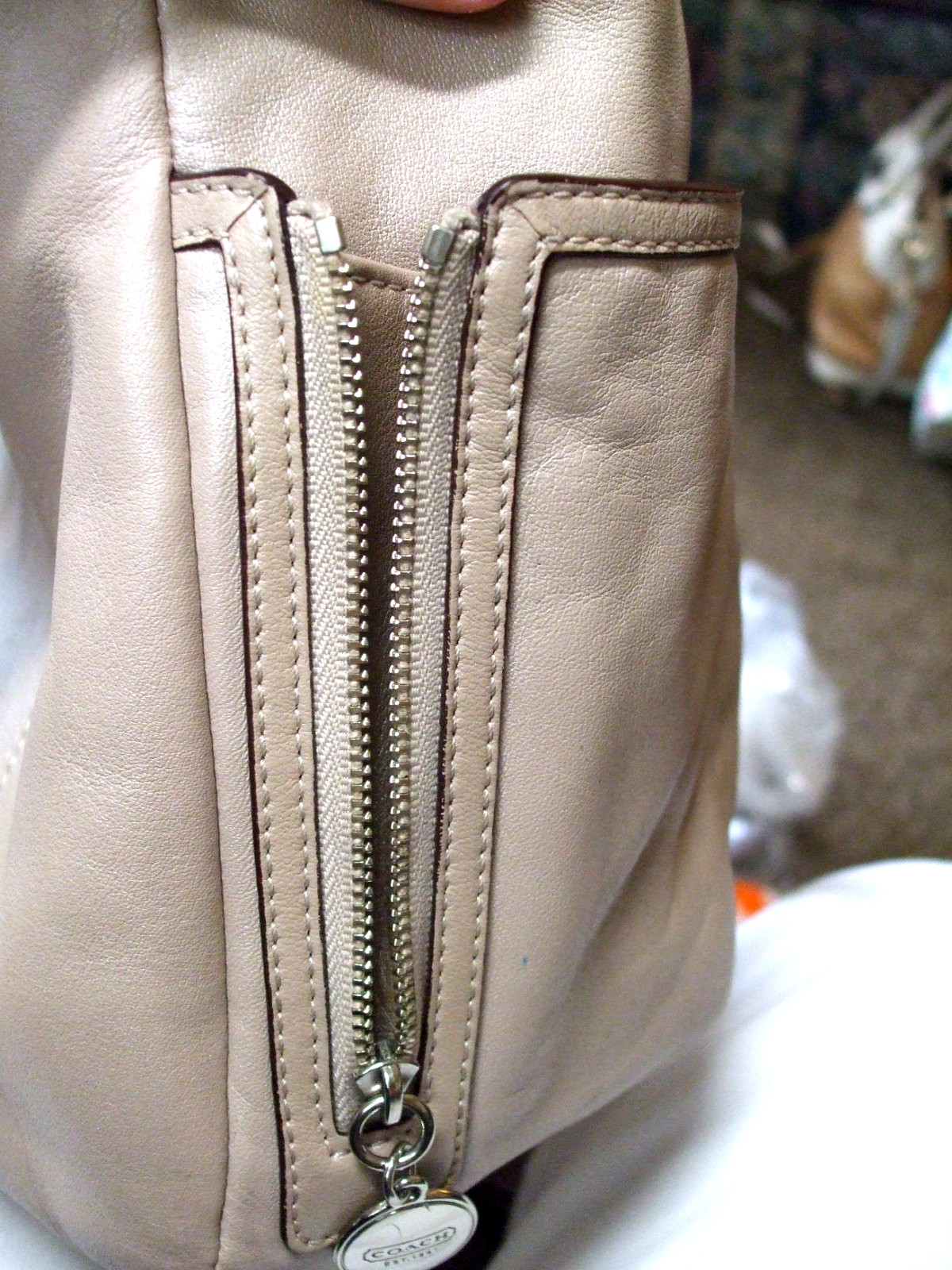 COACH SATCHEL, BEIGE WITH PINKISH CAST, SILVERTONE HARDWARE, PRISTINE CONDITION