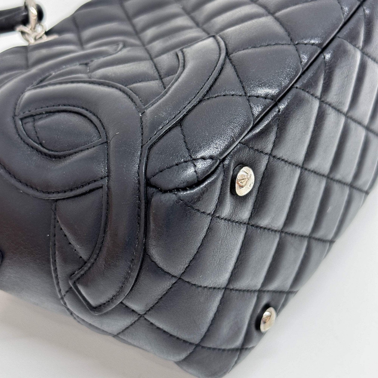 CHANEL Cambon Bowling 2004-2005 Matelasse Black Leather Shoulder Bag