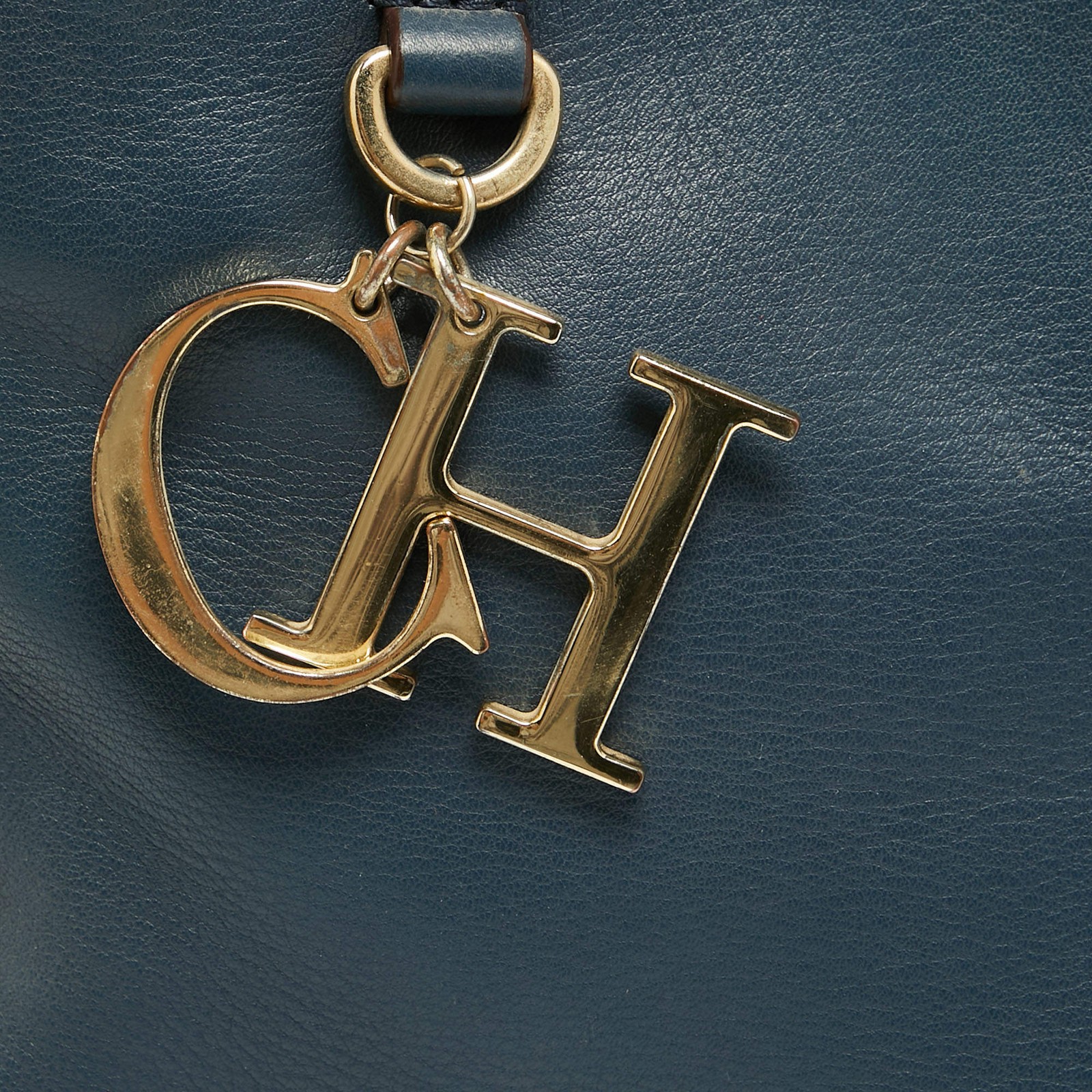 Carolina Herrera Charm Navy Blue Leather Tote