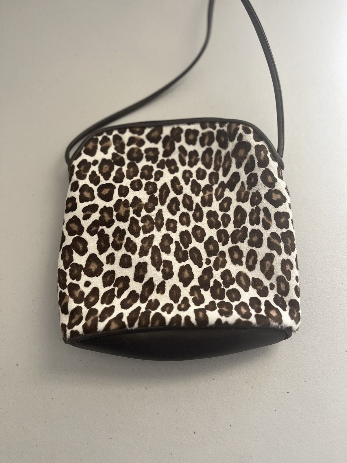 Donald J Pliner Leather Leopard Print Small Crossbody Bag Brown Made In USA