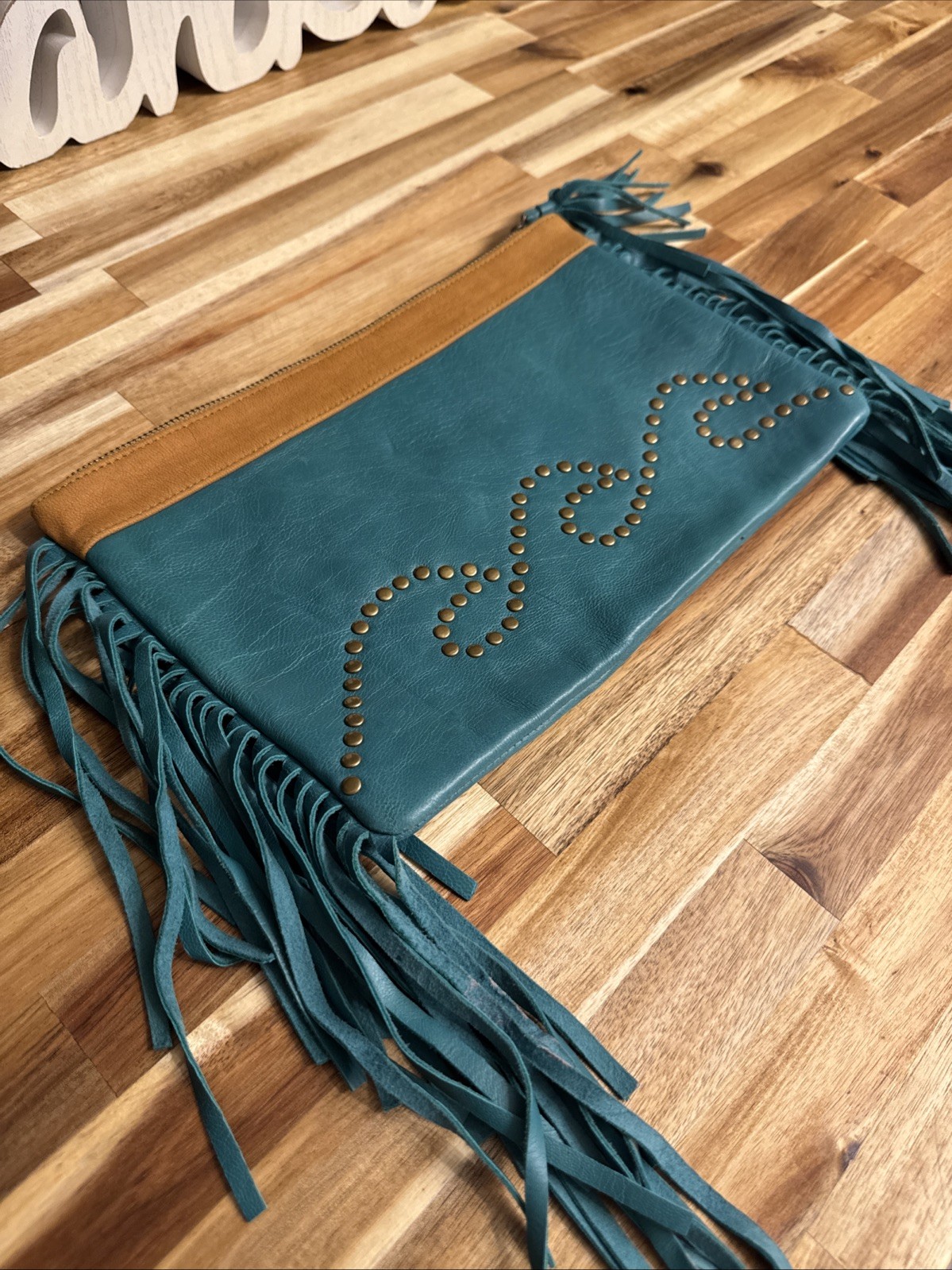 Nuage Bleu Native Style C Bag Purse Turquoise Brown Leather
