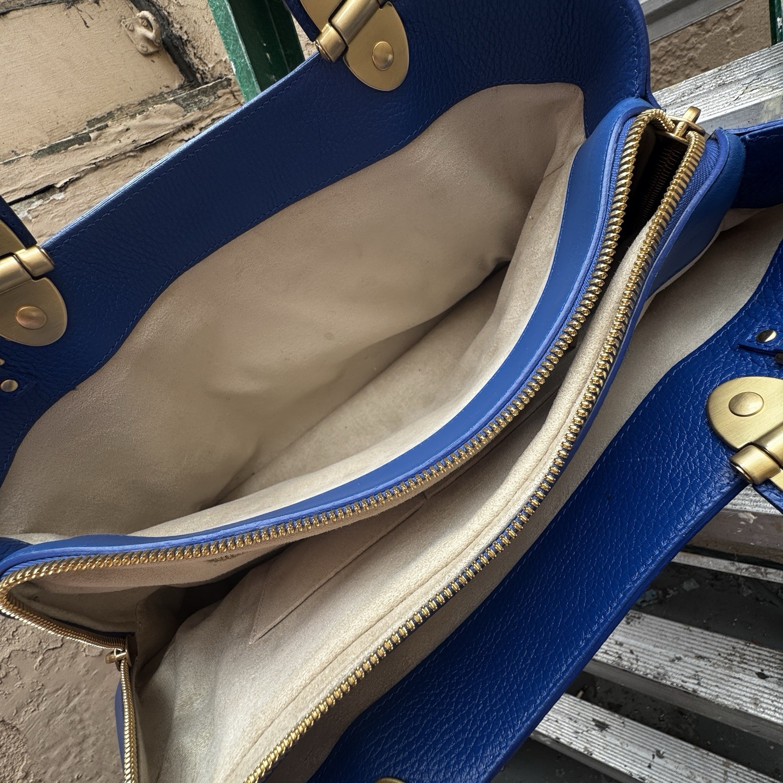 LK Bennett Satchel Top Handle Zip Closure Gold Hardware