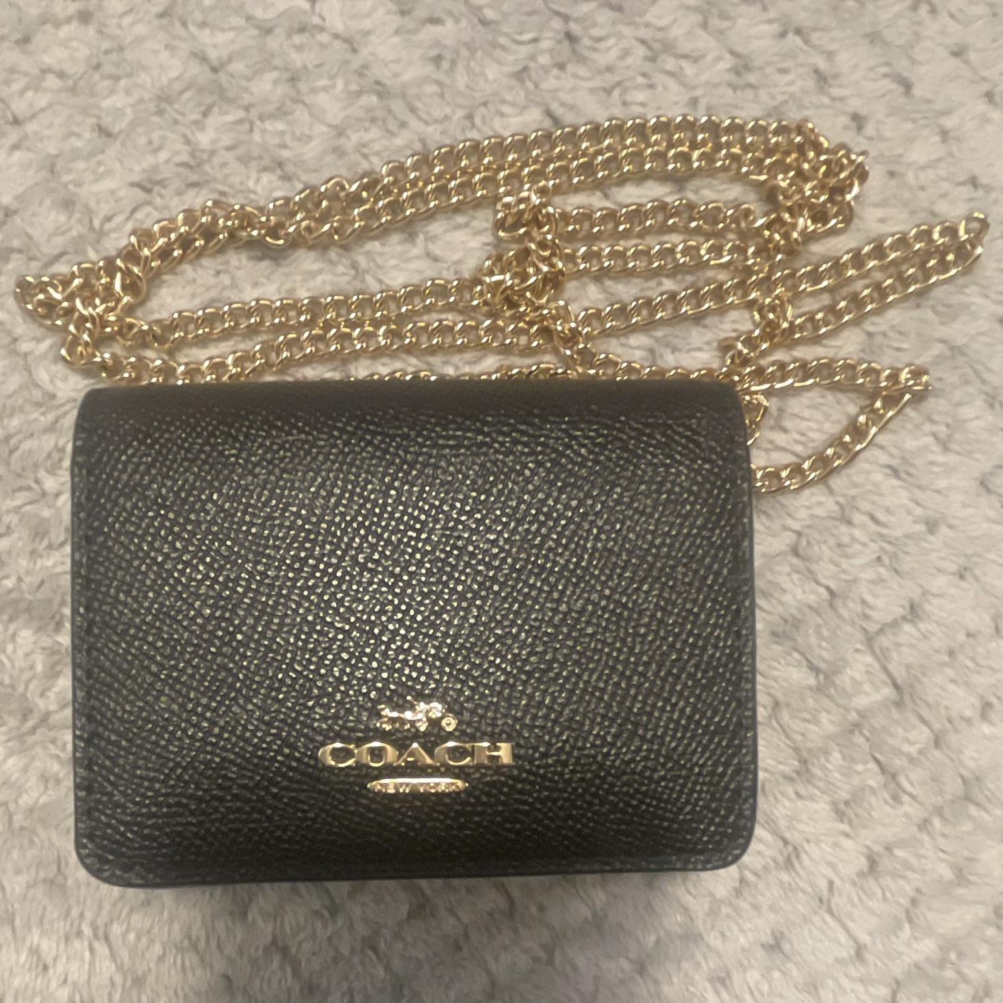 Coach Black Small Textured Crossbody Bag Gold Chain Strap Snap, Detachable