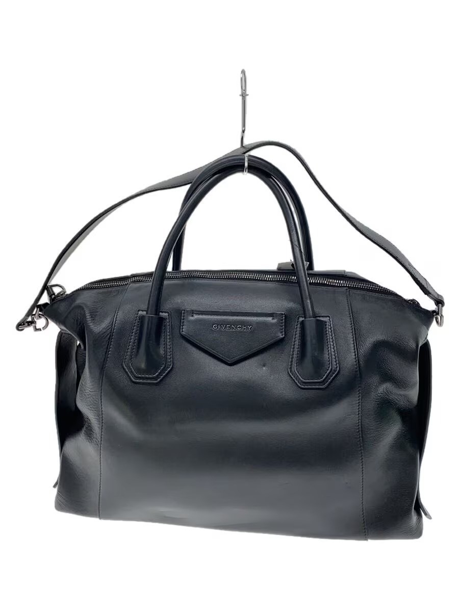 Givenchy Antigona Soft Medium Black Leather 2Way Shoulder Bag Auth Italy