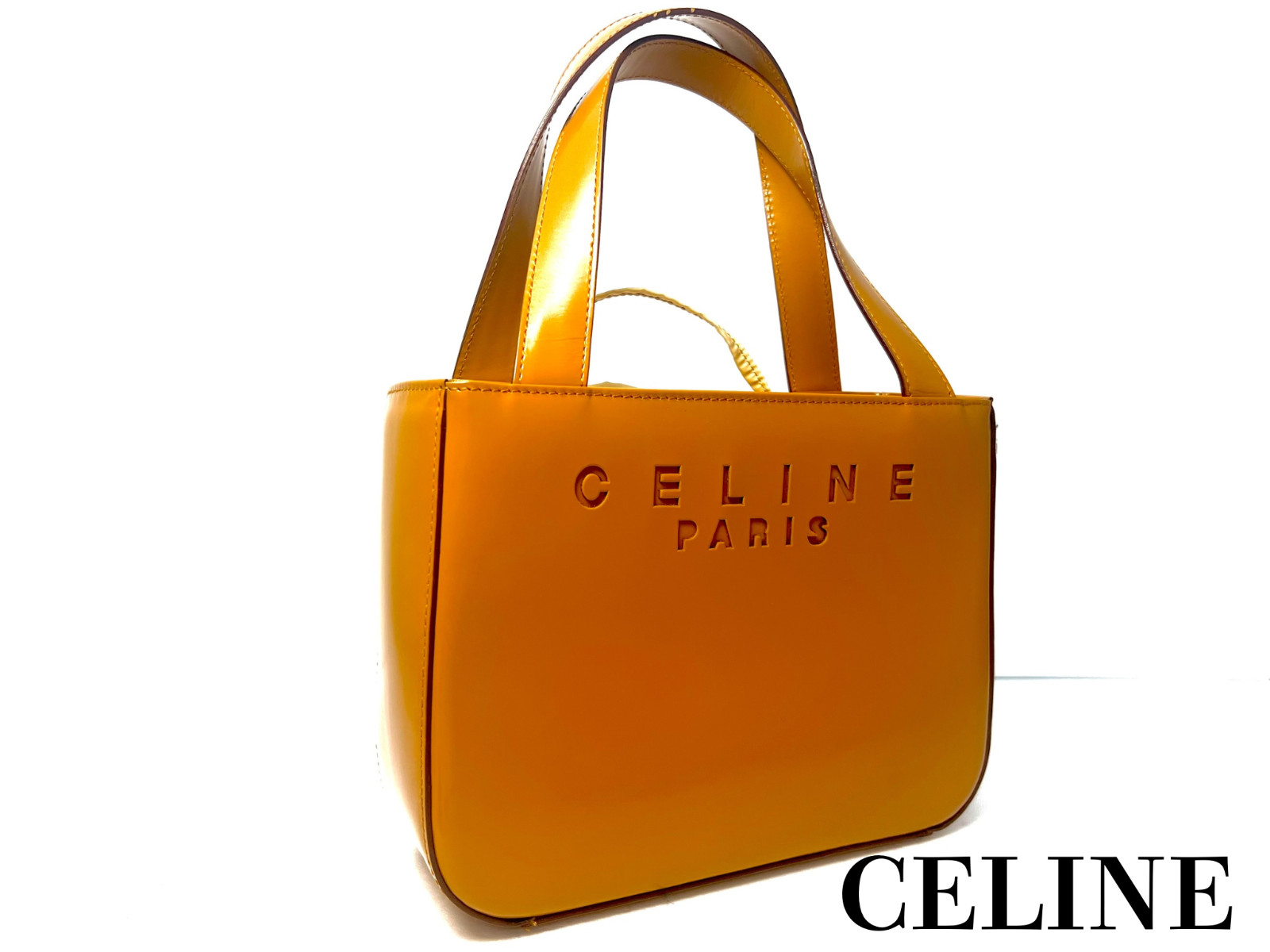 Celine Hand bag Tote bag Patent Leather Logo Cutout enamel Authentic